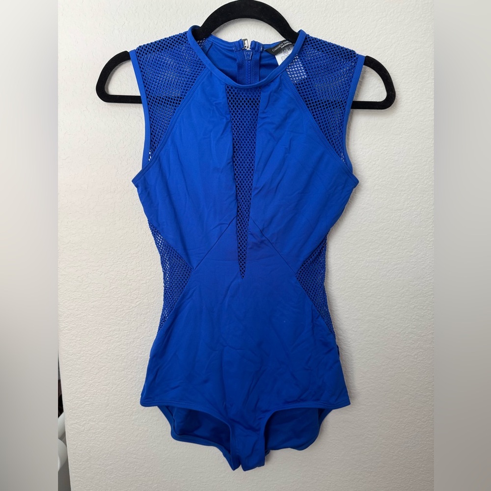 Carmen Marc Valvo Blue Mesh Detail One-Piece Swimsuit - Size 4